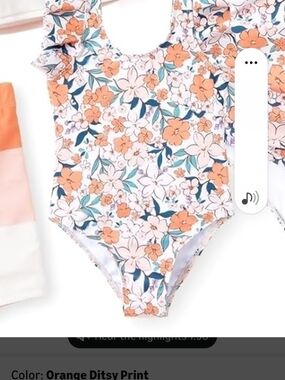 Girls Floral One-Piece Swimsuit in Orange Ditsy Print Size 6 Girls Swimwear
